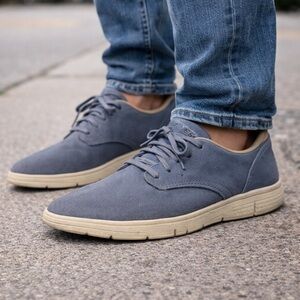 Skechers Men's Canvas Lace-Up Loafers in Slate Blue with Cream Sole